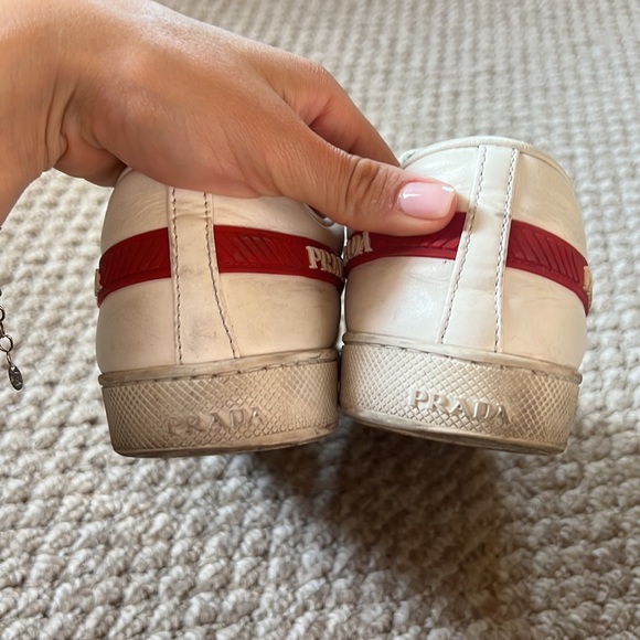 White Prada sneakers with red logo! Size 39 women’s - Picture 5 of 10